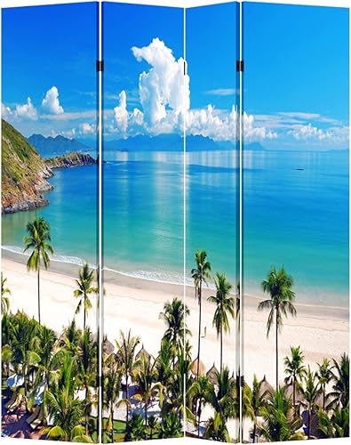 TOA Divisor de 4 paneles de privacidad con lona de cabaña de playa, resistente al agua para sala de estar, baño, oficina en casa o dormitorio