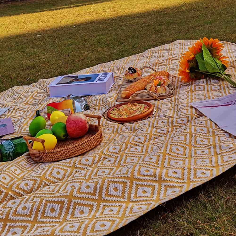 Coperta da Picnic Impermeabile, Cotone Coperta da Spiaggia Anti Sabbia Portatile Pieghevole Tappeto Stuoia Lavabile in Lavatrice per Campeggio Viaggio Giardino 150X150 Cm 150X200 Cm (Giallo, Viola)