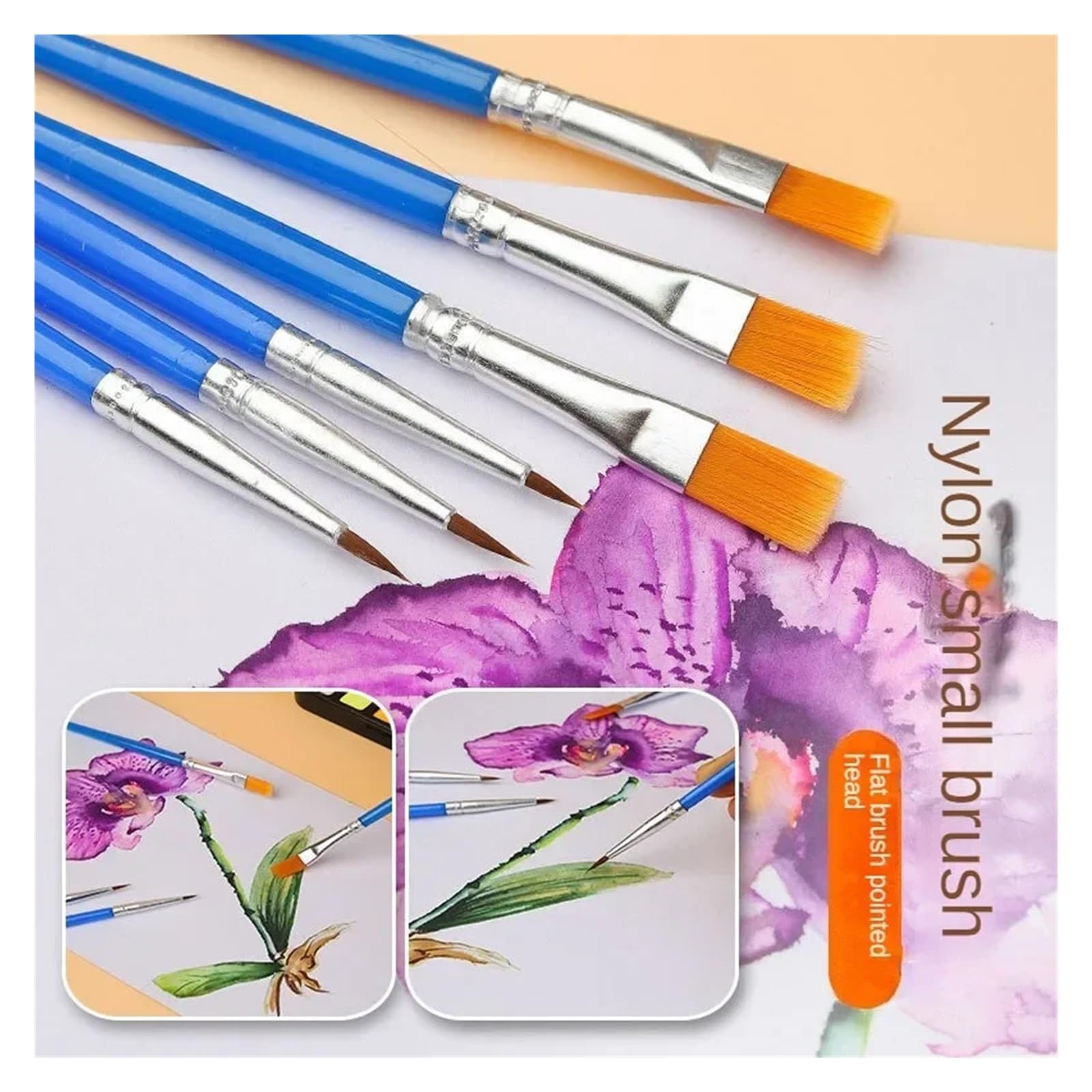 Brochas Pintura Juego de Pinceles Pintura Pelo Plano Redondo, Pincel con cerdas Nailon for Acuarela al óleo, Suministros Arte Escolar, 10/20/50 Uds(50 PCS Flat Brushs)