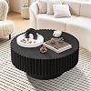 Round 31.5 Inch Drum Shaped Coffee Table with Grooves for Living Room Modern Round Coffee Table with Base Side Tables with Grooves for Living Room G