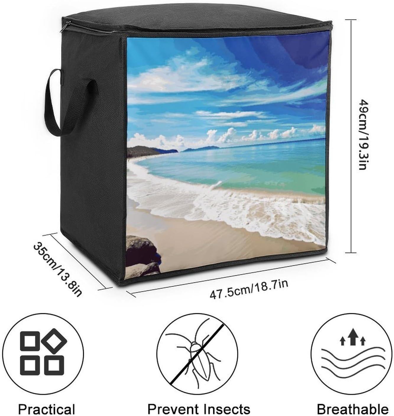 Ocean Sea Beach Storage Bags Moving Bags Storage Bins | Comforter Storage Bag Reinforced Handles & Zippers Foldable Closet Organizers and Storage for Blanket Pillow Clothes