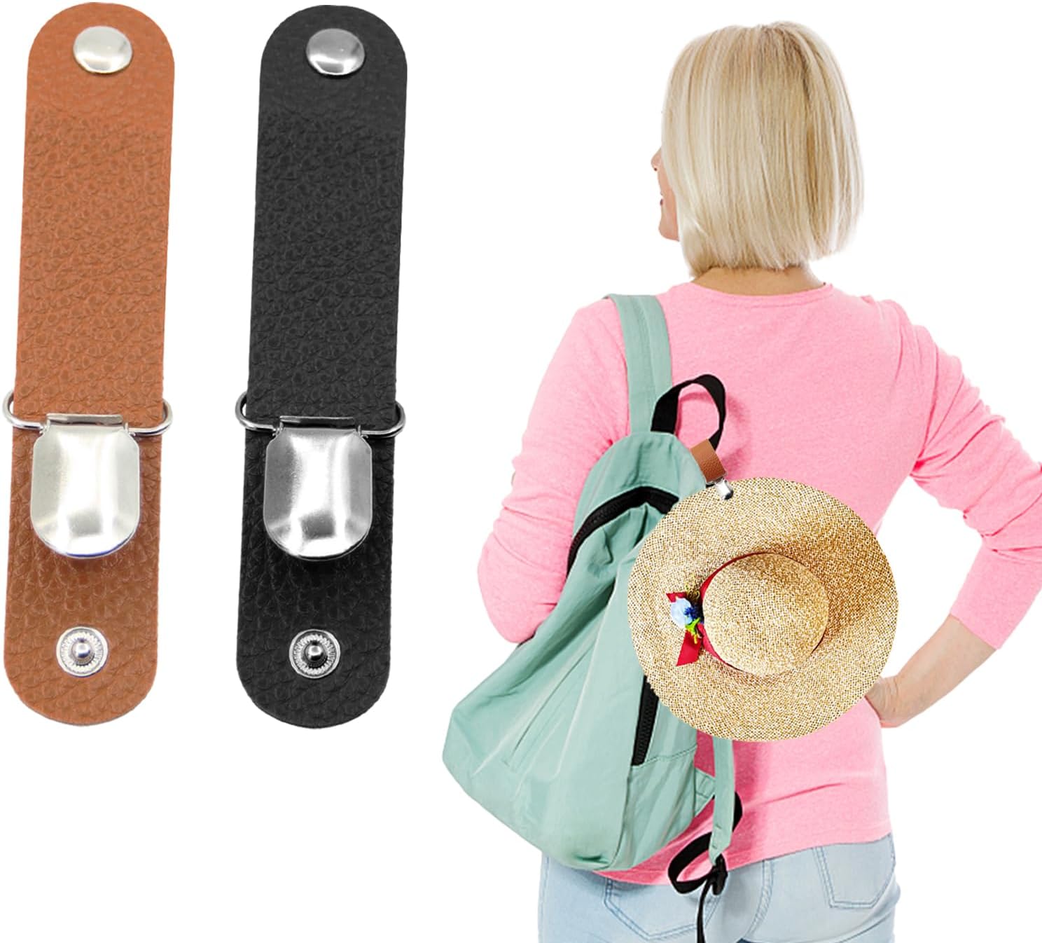 Luckyvestir Hat Clip for Travel on Bag, PU Leather Hat Clip for Luggage