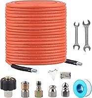 Vista 1 de Sewer Jetter Kit for Pressure Washer with 1/4 Inch NPT Water Jet Drain Cleaner Hose, Rotating Corner Sewer Jetter Nozzle, Waterproof Tape, Spanners