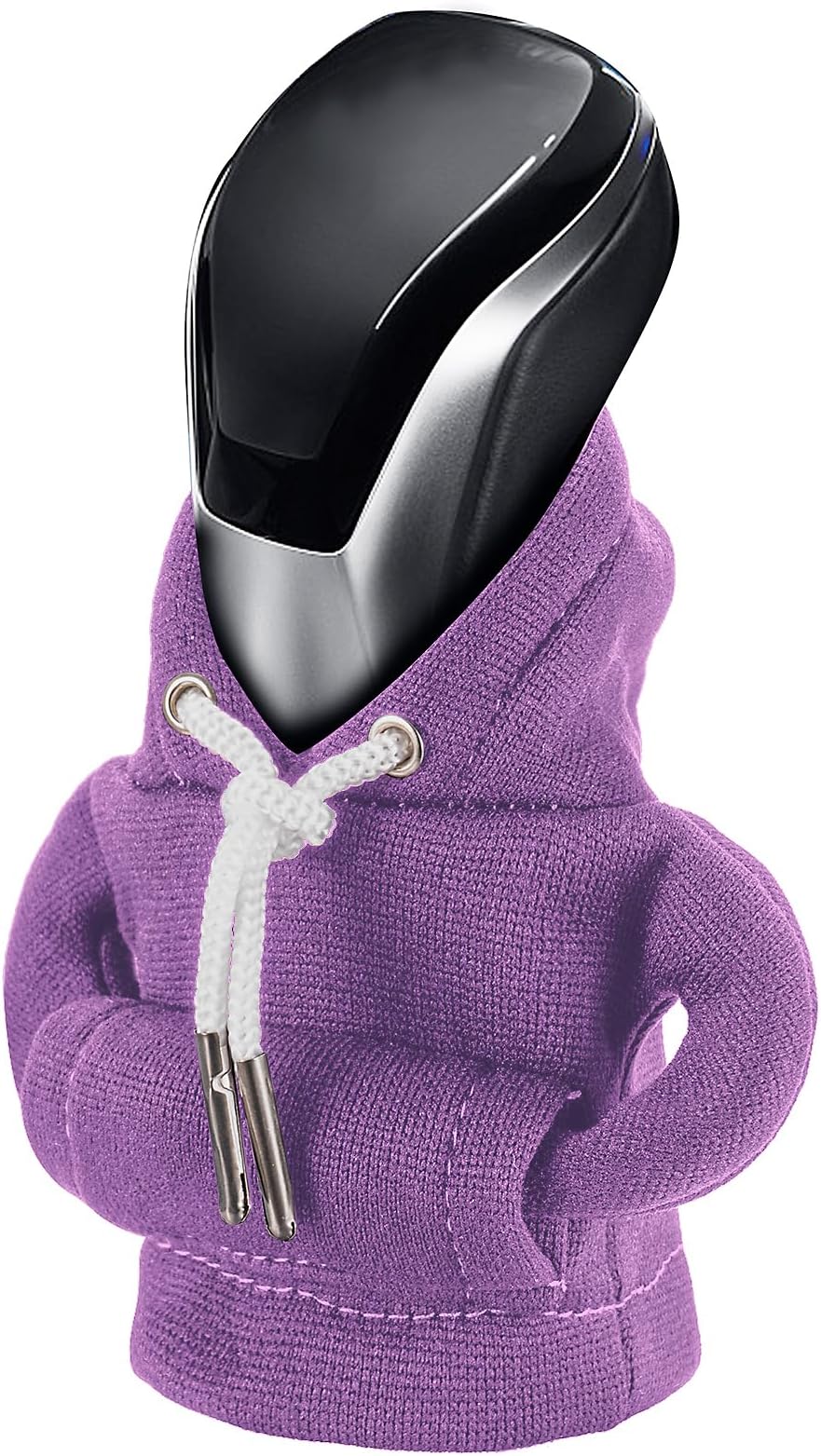 Gear Shift Hoodie, Universal Car Shift Knob Cover, Mini Hoodie for Car Shifter, Automotive Interior Cute Gadgets Car Accessories and Decorations Purple