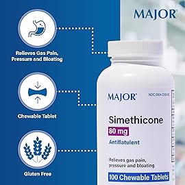 MAJOR Simethicone Gas Relief 80 mg - Anti Flatulence, Bloating and Gas Pressure Aid - 100 Chewable Tablets (2 Pack)