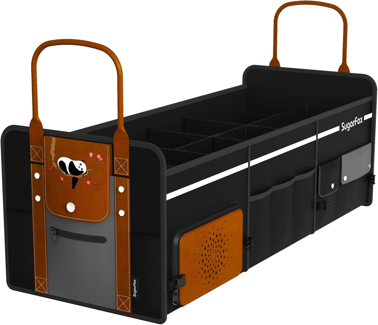 Trunk Organizer, Foldable with Long Handle, Leather/Oxford Blend, Panda Pattern-X200 (panda pattern) Thumbnail