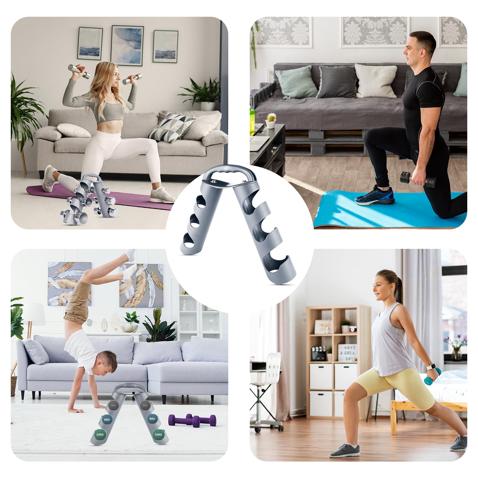 3-poziomowy regulowany obrotowy uchwyt na hantle, kompaktowa organizacja fitness do domu siłowni biurowej, nowoczesny design szary
