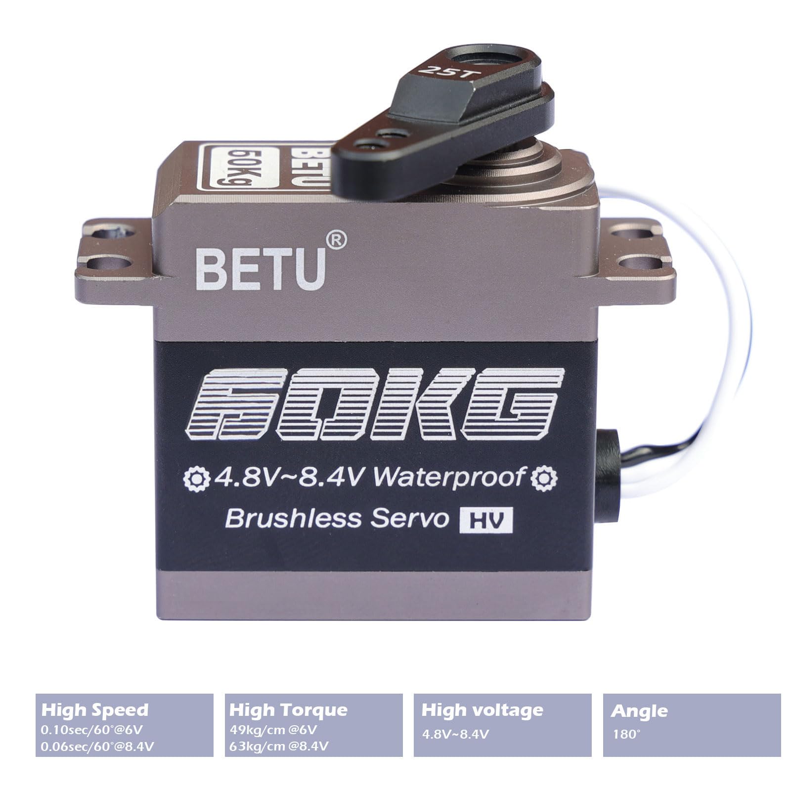 BETU Servo sin escobillas de 60 kg, servo de alta velocidad, servo RC impermeable compatible con 1/5,1/6, 1/8, 1/10 RC coche/robot/barco/avión