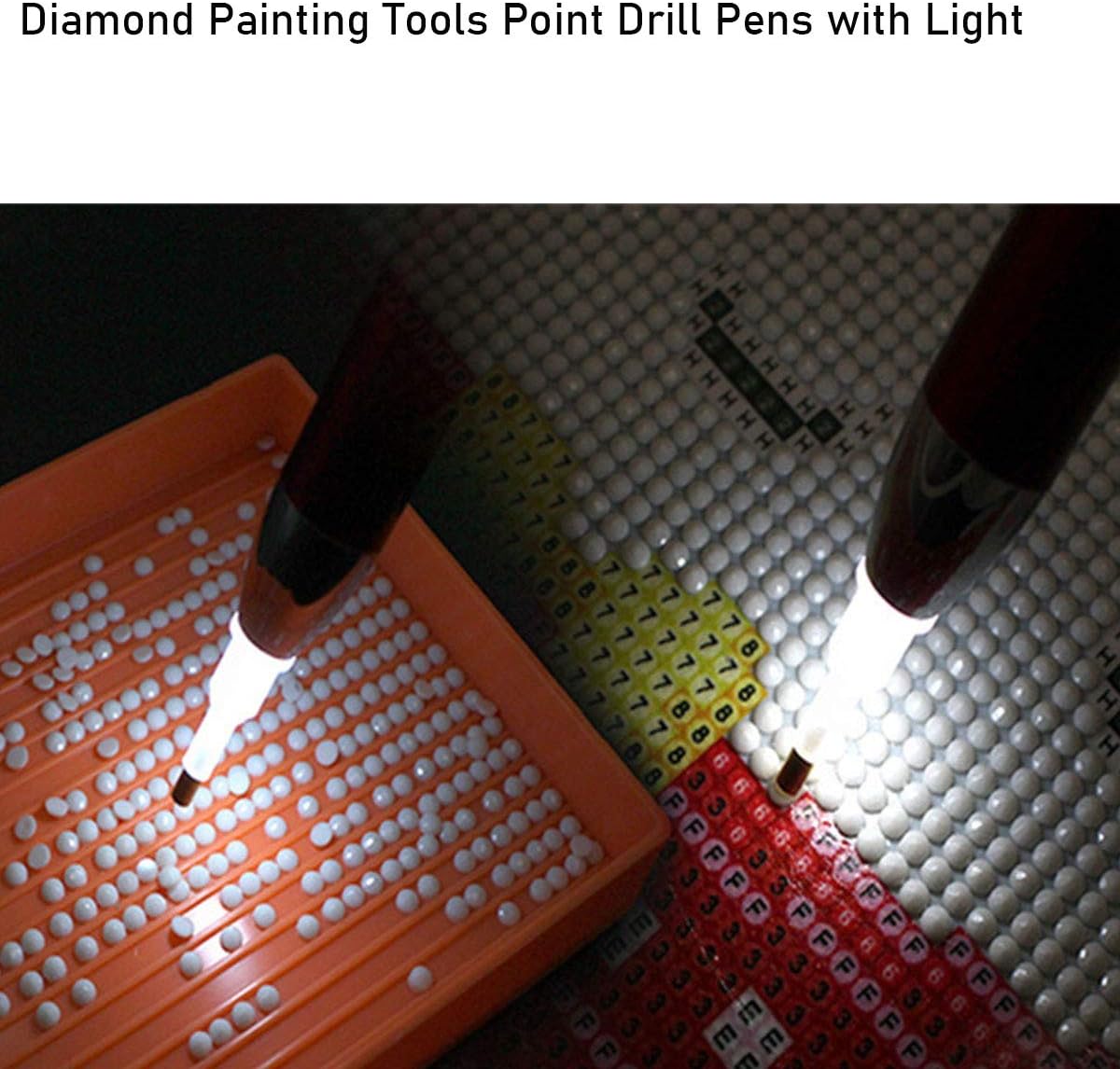 VAVCASE diamond art painting Pen with Light - 3PCS Diamond Dots Painting Tools -Lighting diamond art painting Tools 4 Pen Heads, Storage Bag,Rhinestone Picker Tool Kit, Nail Art DIY Decoration Sewing Cross Stitch Accessories