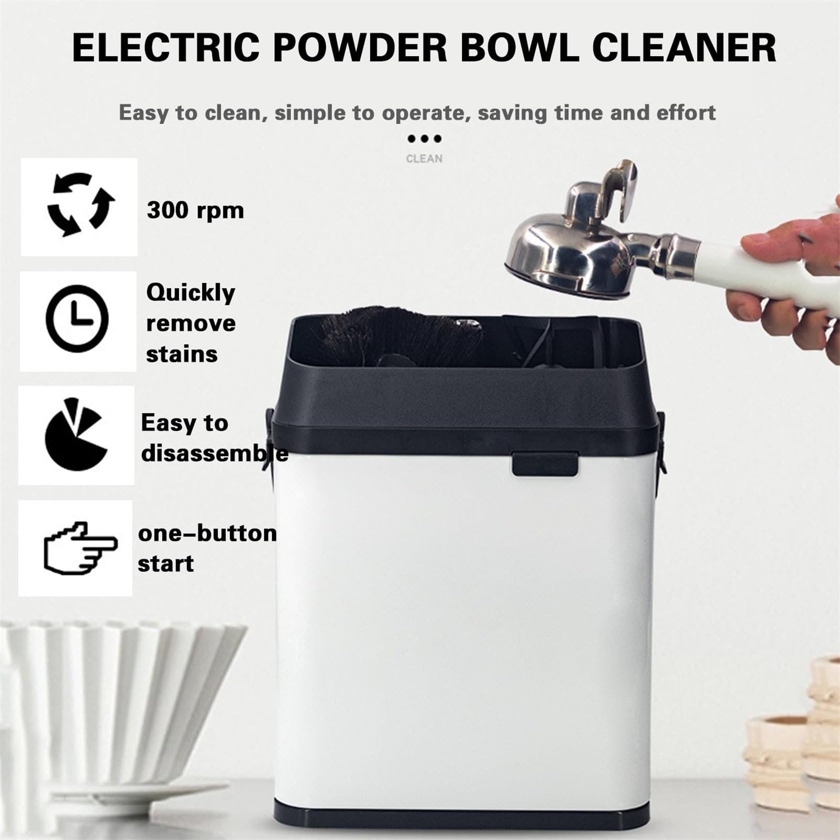 Elektryczny środek do czyszczenia portafiltrów – Automatyczny środek do czyszczenia fusów z kawy – Innowacyjny dodatek do ekspresu do kawy (Silver)