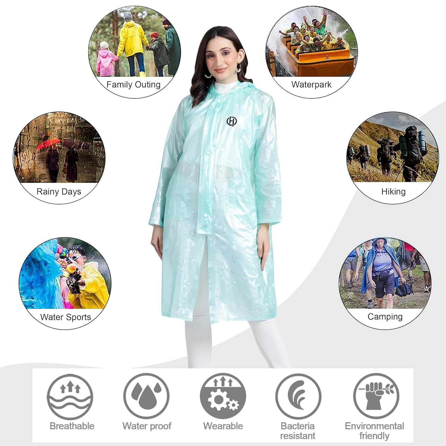 HACER Petals Raincoat Poncho for Women Waterproof Full Length Rainwear with Hood and Pockets for Girls & Ladies Carry Bag Included- (Random Color, Size- 50, XL) 4
