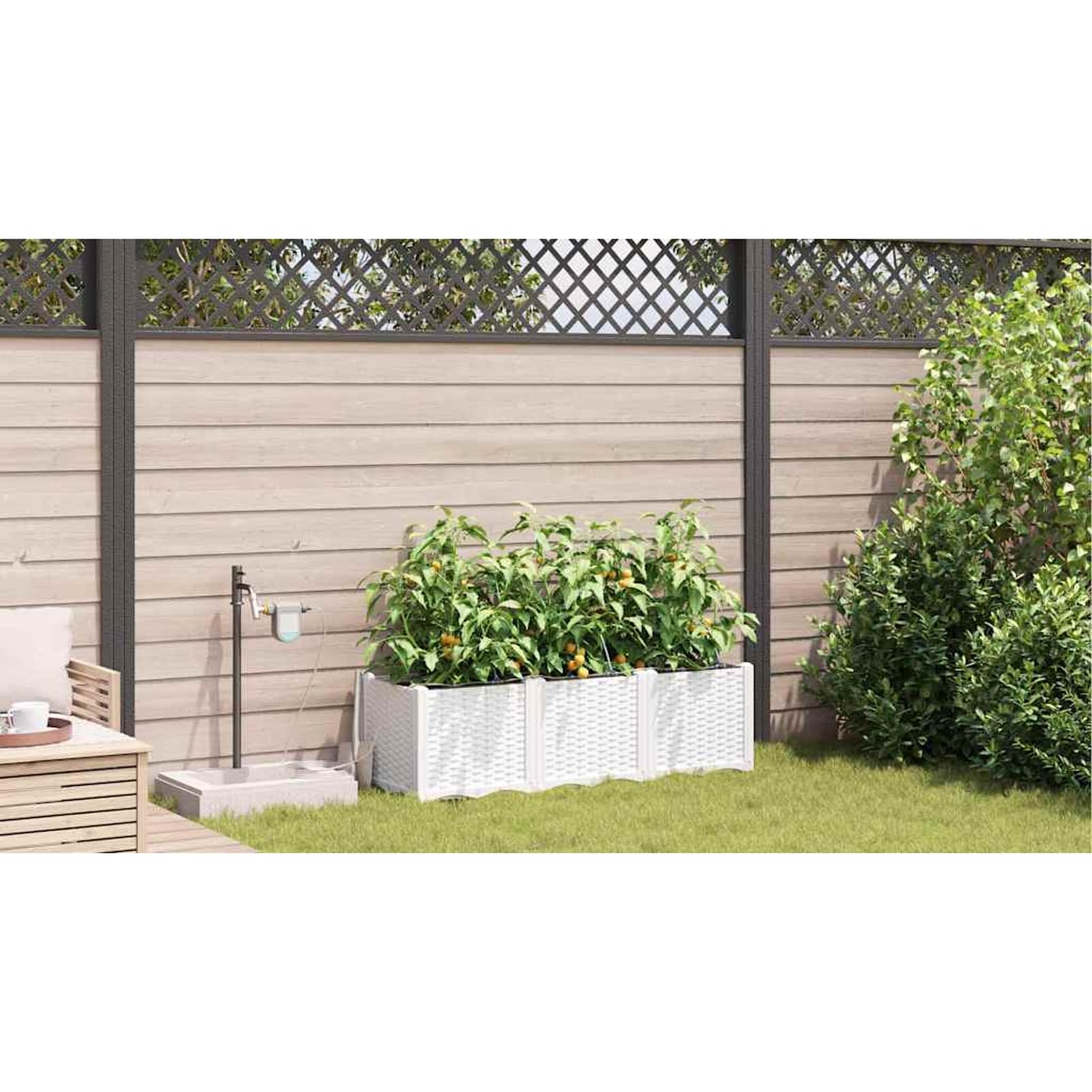 Geecher Vaso da Giardino 3 Pezzi, con Sistema di irrigazione Integrato, 120x40x37,5 cm, in Acciaio, fioriera per Esterni per Principianti e Appassionati di Giardinaggio