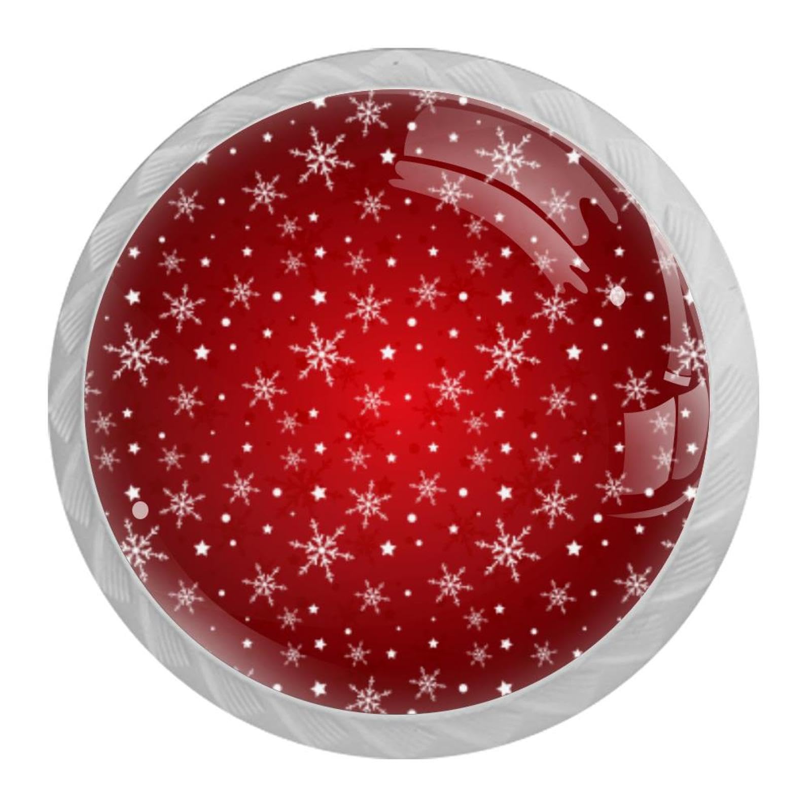 Tqmspg Multi09 4 Pieces Drawer Pulls Red Snowflakes Door Knobs Dresser Handles For Kitchen Wardrobe Cupboard Hardware Furniture
