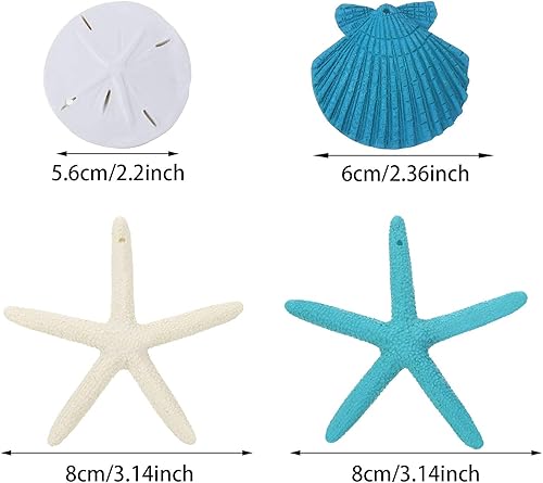Miniatura 3 de Chuangdi 20 adornos de resina de estrella de mar de concha de mar, decoraciones colgantes con cuerda y cinta azul para verano, playa, boda, fiesta,