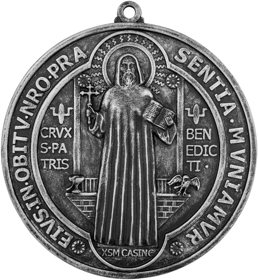 VILLAGE GIFT IMPORTERSVILLAGE GIFT IMPORTERS Home Blessing and Protection 6" Large Saint Benedict Wall Medal, Silver Color