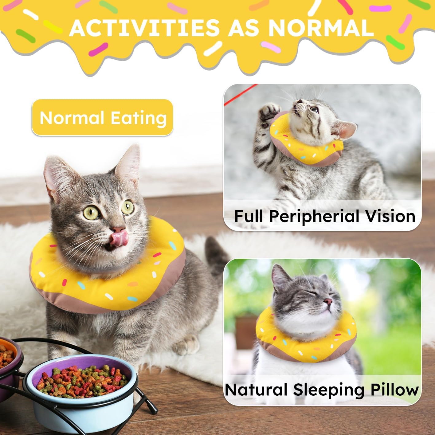 Cat Cone Collar Soft, Waterproof Cat Recovery Collars Spay Cones to Stop Licking Cute Donut E Collar After Surgery Anti-Lick Wound Healing Safety Elizabethan Collar for Kittens (Donut Yellow, Large) image 5