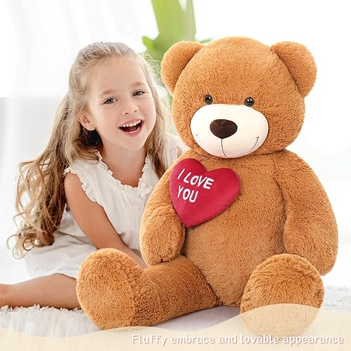 Miniatura 37 de Oso de peluche gigante de 52 pulgadas, animal de peluche grande con corazón, oso de peluche marrón grande para niños, regalo de San Valentín