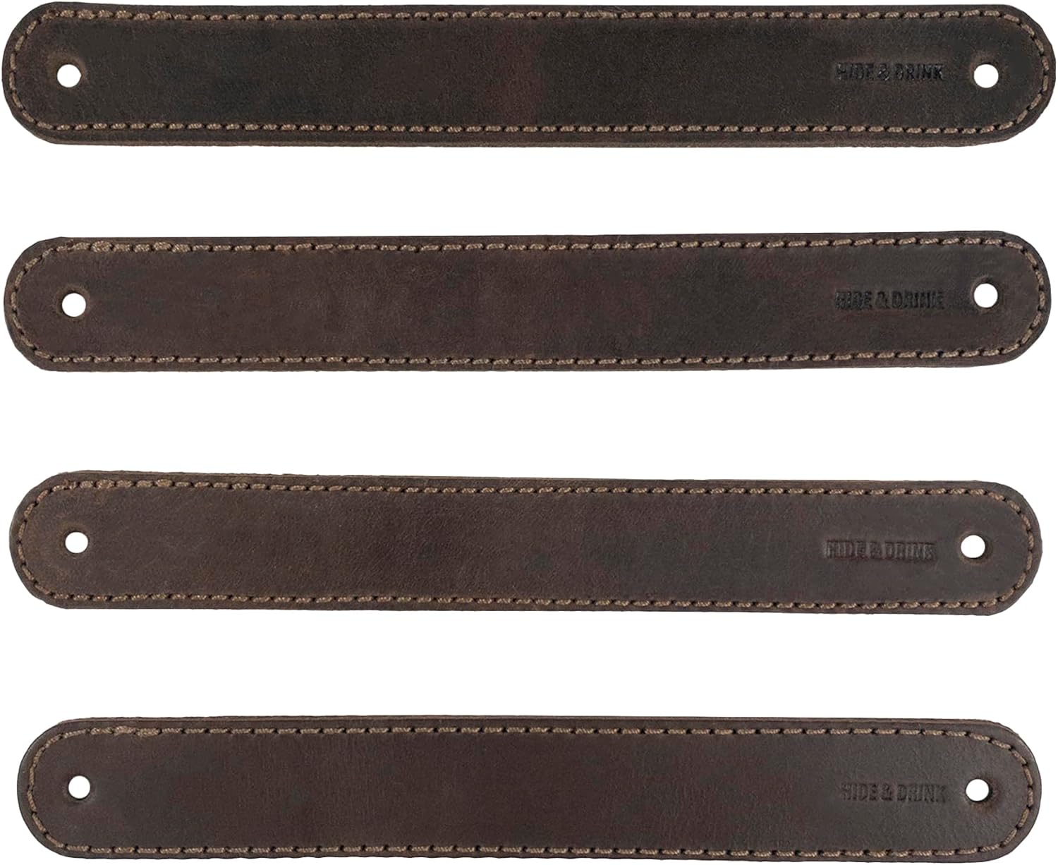 Hide & Drink, Set of 4 Drawer Handles, Durable, Versatile, Easy to Install with Pre-Made Holes, Stylish Home Accessory, DIY, Full Grain Leather, Handmade, Bourbon Brown