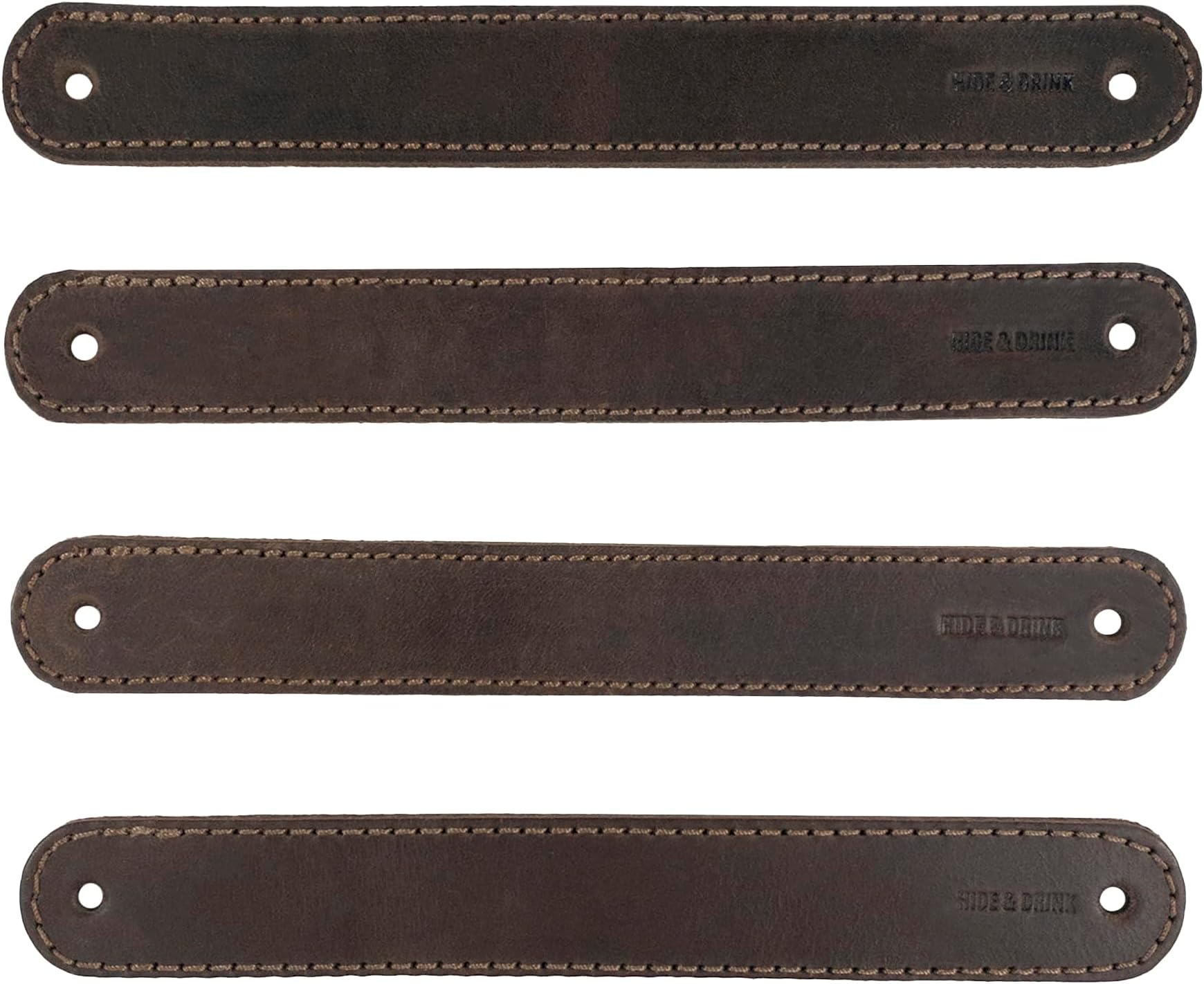 Hide & Drink, Set of 4 Drawer Handles, Durable, Versatile, Easy to Install with Pre-Made Holes, Stylish Home Accessory, DIY, Full Grain Leather, Handmade, Bourbon Brown