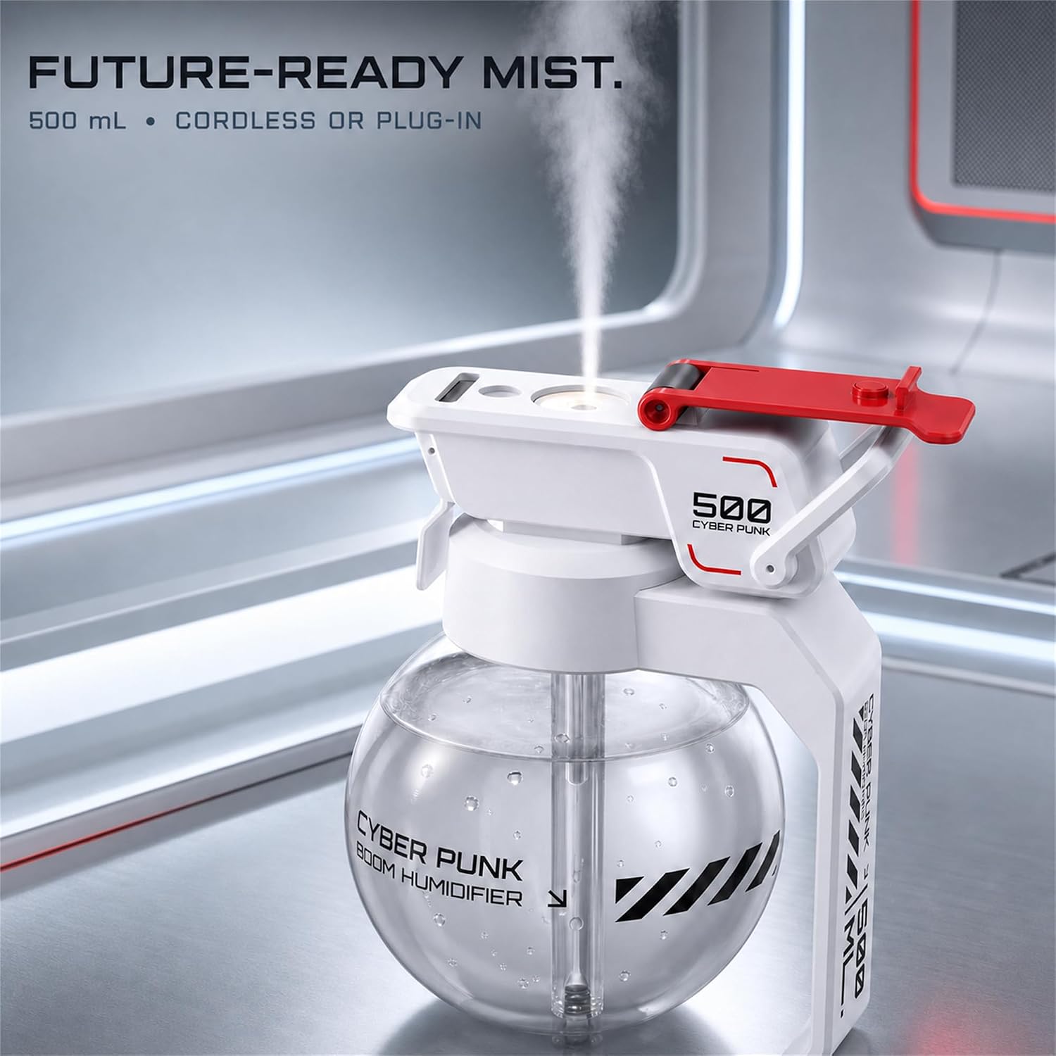 Portable Cool Mist Humidifier, 500 mL Rechargeable USB-C Mini Desktop Humidifier for Gaming Room, Bedroom and Office, Cordless or Plug-In, Satisfying Flip-Open Design, 2 Mist Modes image 2