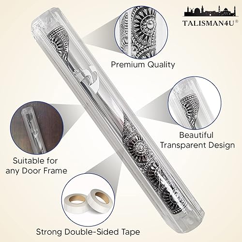 Miniatura 2 de TALISMAN4U Funda transparente impermeable para mezuzah con pergamino adorno plateado hebreo espinilla clásica Israel Judaica puerta mezuza 5 pulgadas