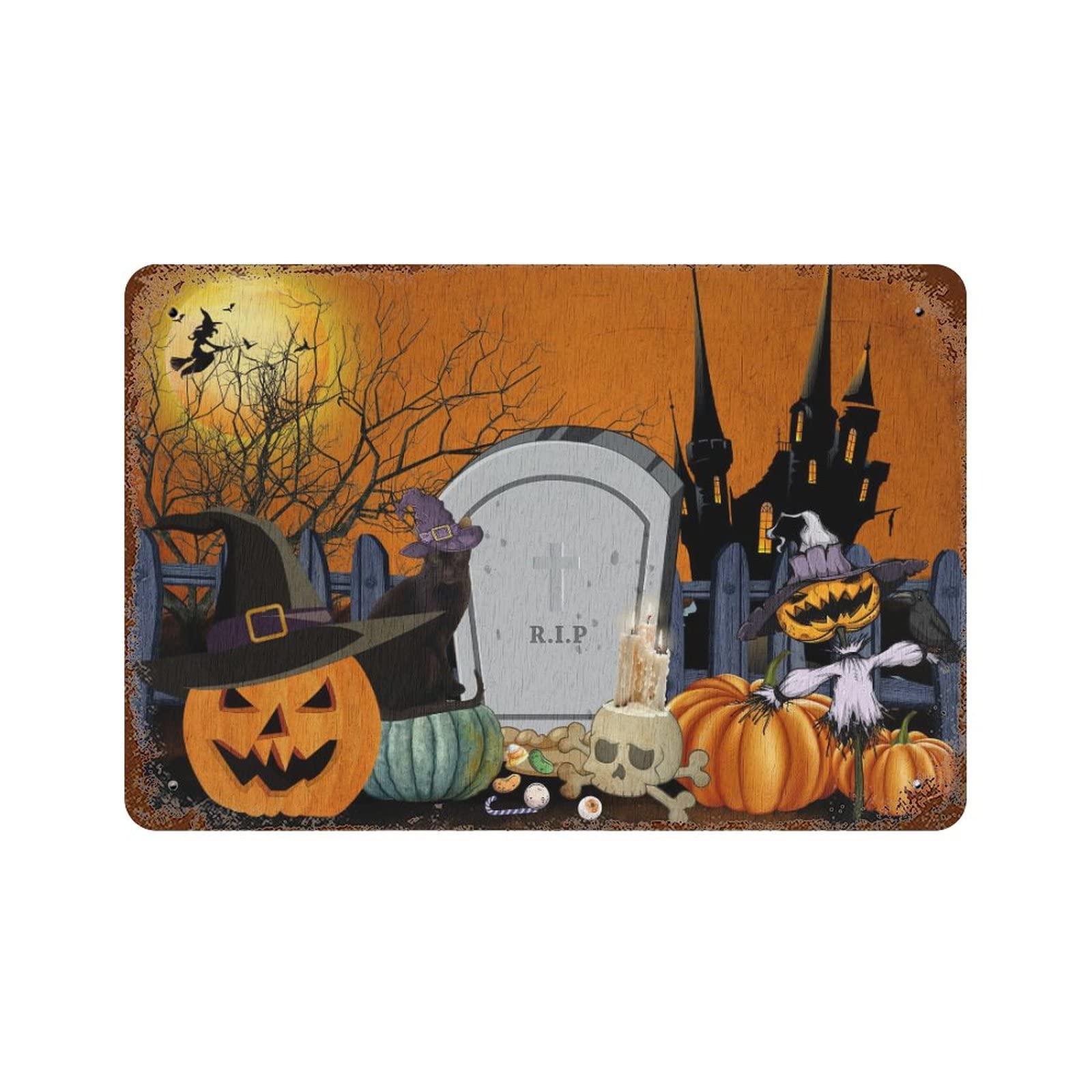 Plaque Halloween chat et citrouille pour entrée et jardin
