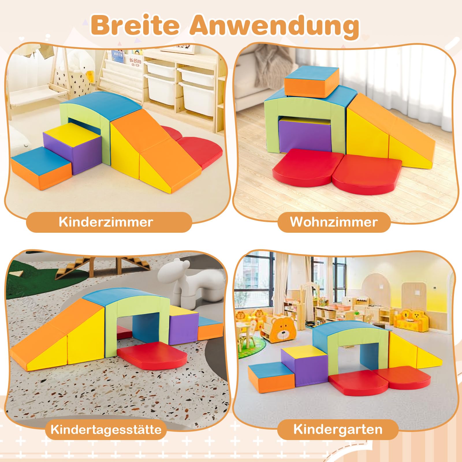 GOPLUS 6er Set Schaumstoffbausteine, Softbausteine zum Klettern & Rutschen, Riesenbausteine aus Kunstleder & Schaumstoff, Großbausteine Softbausteine für Baby Kleinkinder ab 1 (Bunt)