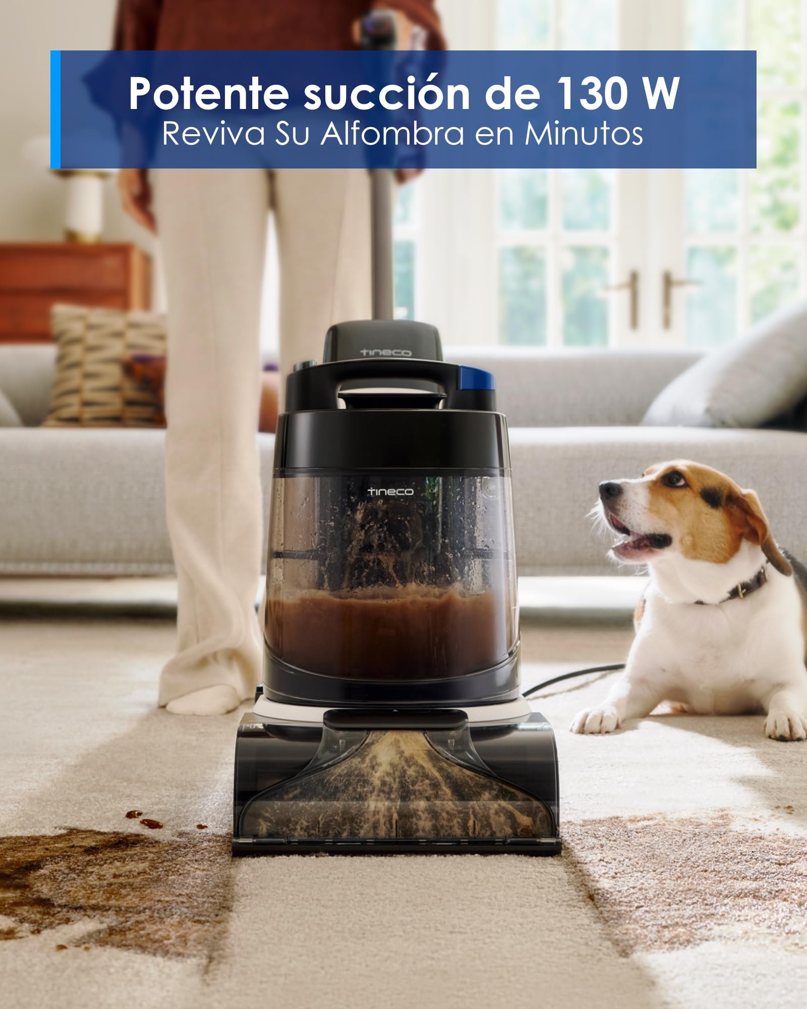 Tineco CARPET ONE Cruiser Limpiador de Alfombras Inteligente, Auto-limpieza y FlashDry, Limpieza Profunda para Alfombras y Tapicerías, 75℃ PowerDry, Potente Succión de 130W | Succión de 130W, SmoothPower de 3 niveles, PowerDry DualCore de 75 °C, Limpieza
