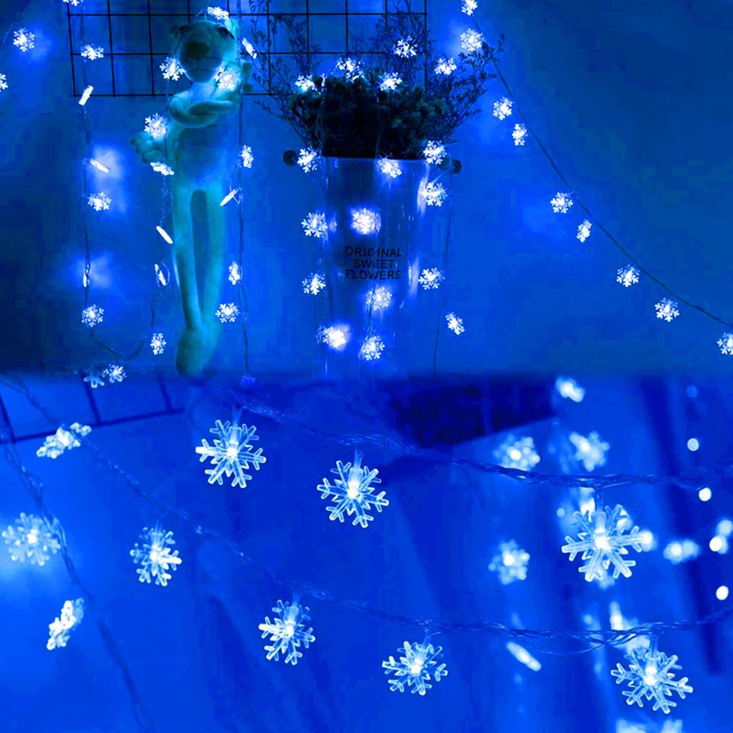 Dazzle Bright Christmas Snowflake String Lights, 2 Pack Total 100LED 50FT Battery Operated Christmas Lights with 8 Lighting Modes for Indoor Outdoor Xmas Tree Party Decorations, Blue - Image 5