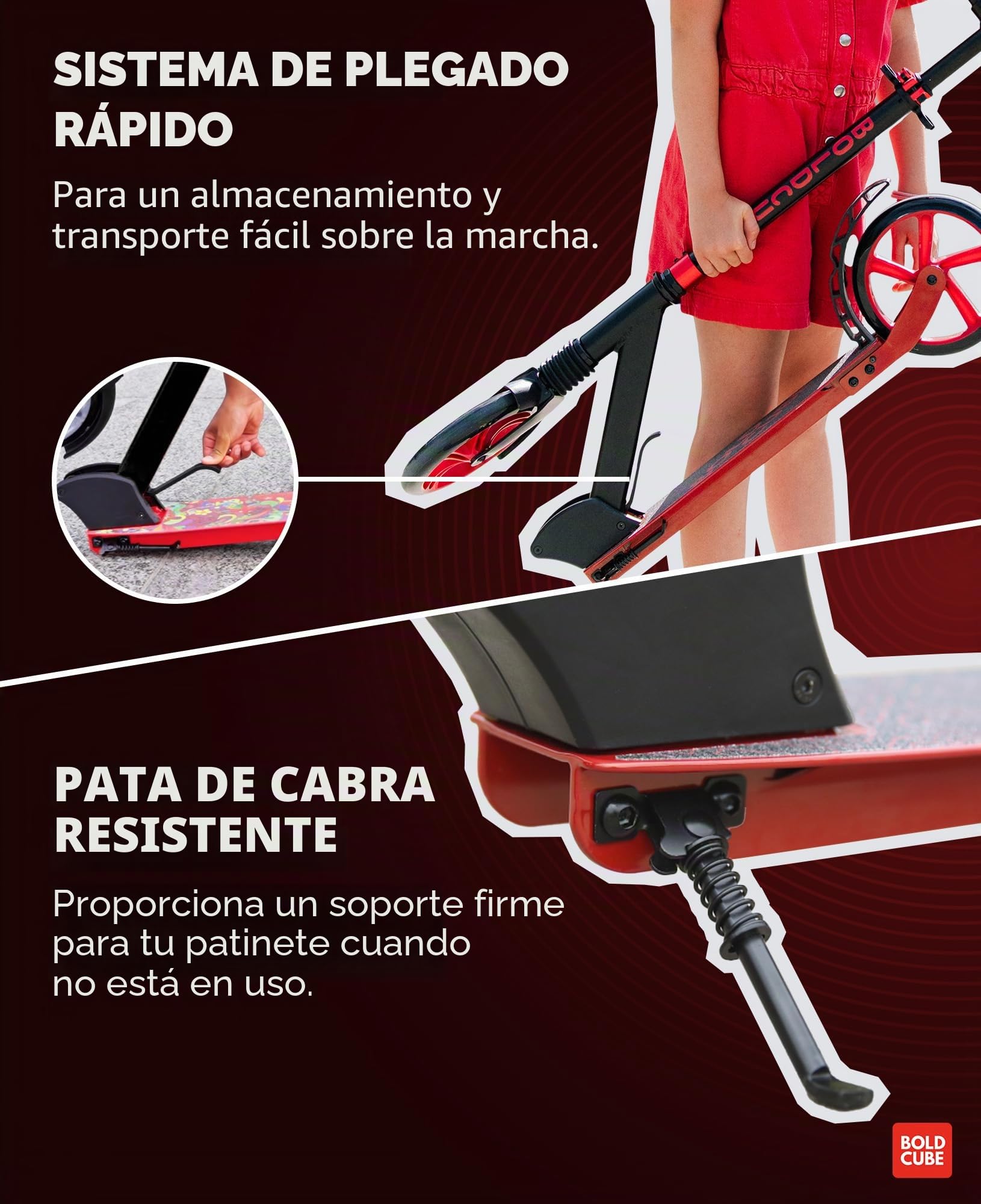 BOLDCUBE Big Wheeler | Patinete con Ruedas XXL | Niños y Niñas | 7-16+ Años | Plegable | Manillar Ajustable 86 a 111 cm