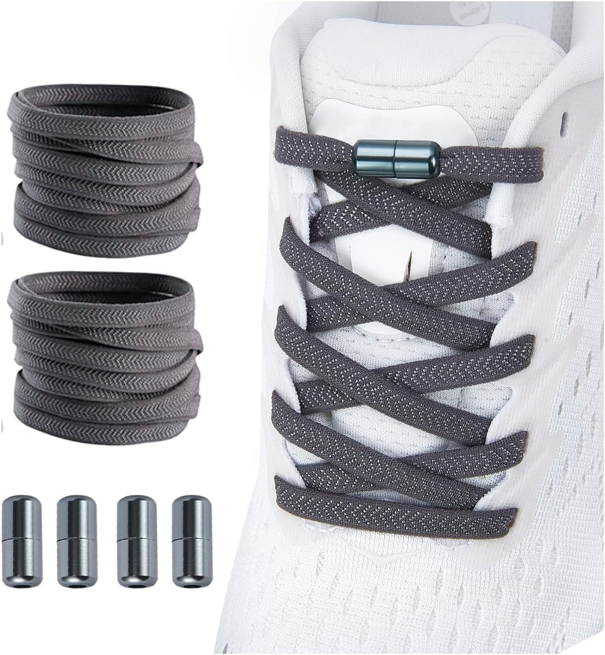 Shecret Elastische Schnürsenkel mit Metallkapsel, 2 Paar Einstellbare Schnürsenkel Ohne Binden, Schnellschnürsystem Schnürsenkel-Set für Läufer, Kinder und ältere Menschen