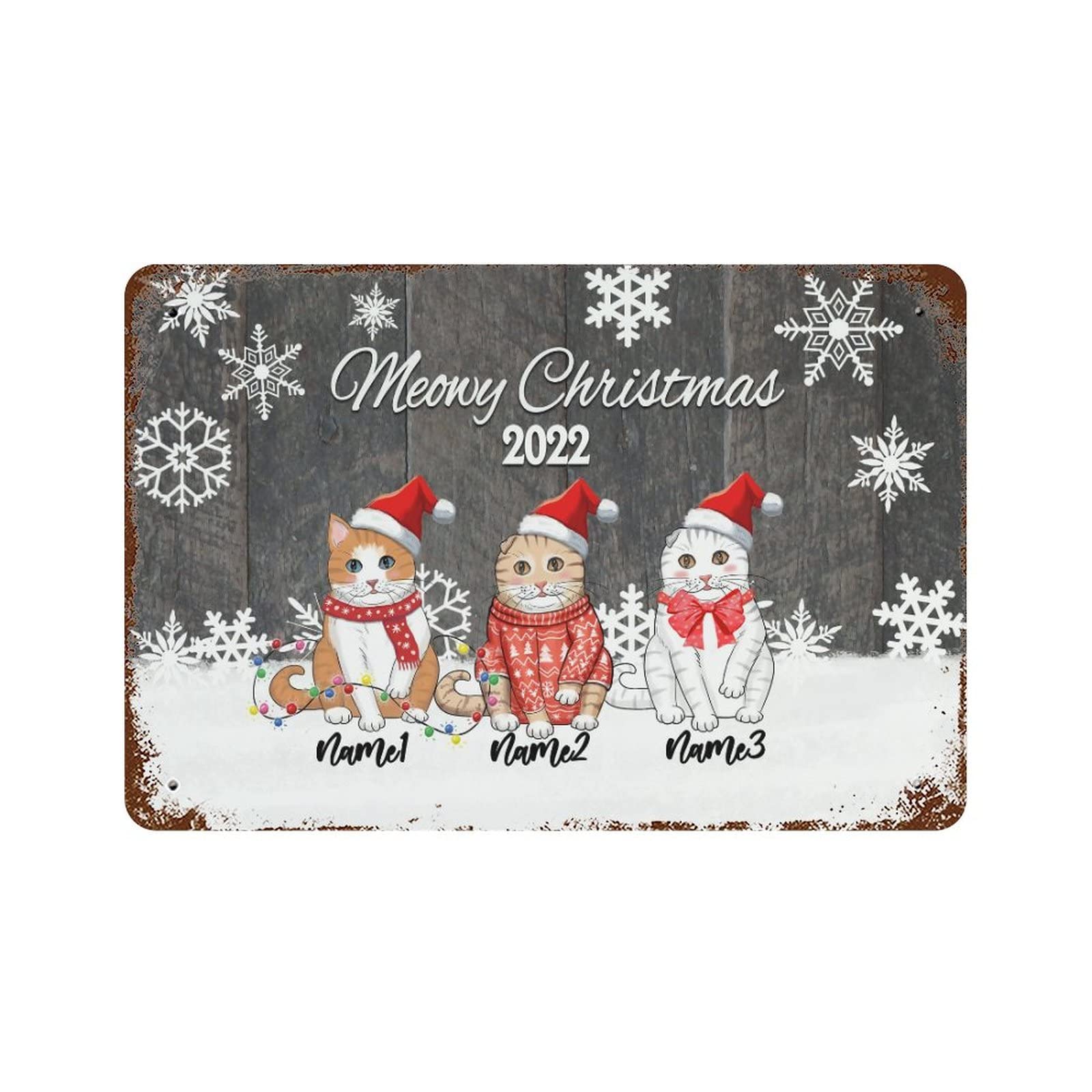 Placa de metal personalizada WengBeauty Meowy Christmas Cats para decoración de pared de 12x18"