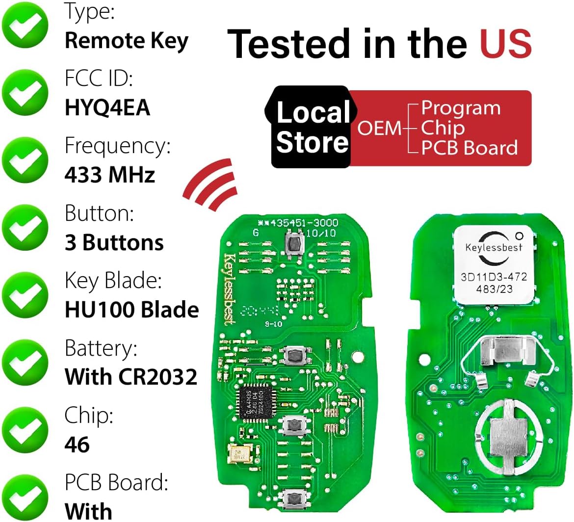 2 Keylessbest Replacement for 2017 2018 2019 2020 Chevrolet Blazer Cruze Equinox Traverse LS LT Key Fob Remote Control HYQ4EA 3 Buttons 433MHz