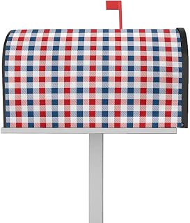 Mailbox Cover Magnetic Independence Day Red Buffalo Plaid Blue Grid Mailbox Covers Standard Size 21x18in,Mailbox Covers Wrap Post Letter Box Cover for Garden Yard Patriotic 4th of July White Check