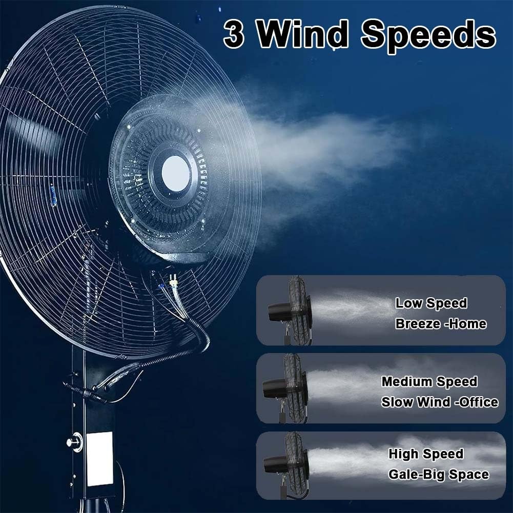 Ventilatore nebulizzatore esterno con funzione oscillante, ventilatore portatile per patio, ventola di raffreddamento industriale per portico, pergolato, fabbrica e picnic