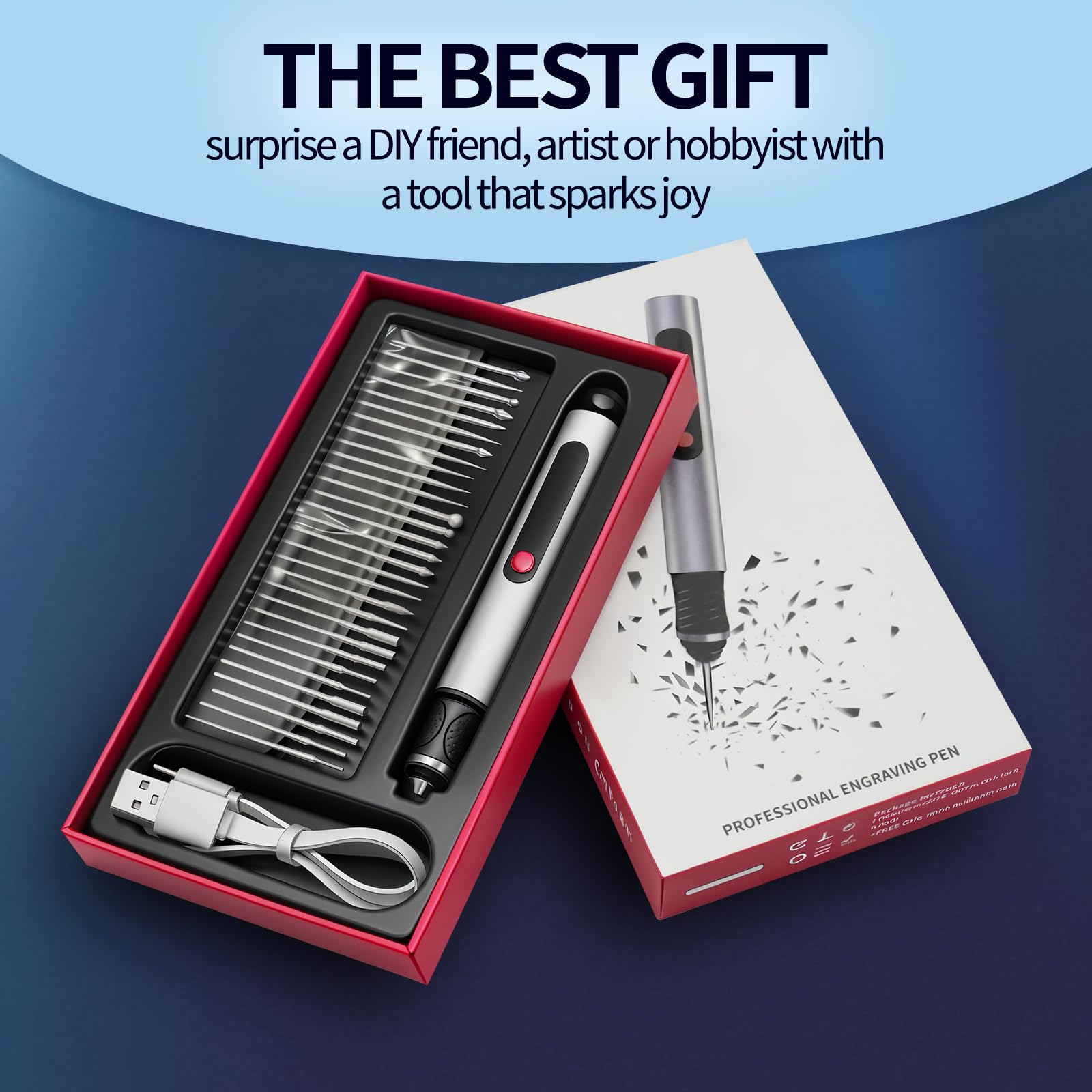 Stylo de gravure électrique avec 30 bits, mini outil de gravure, régulateur à 3 vitesses à 25 000 tr/min, appareil de gravure rechargeable USB pour verre, bois, plastique, céramique pour artistes et
