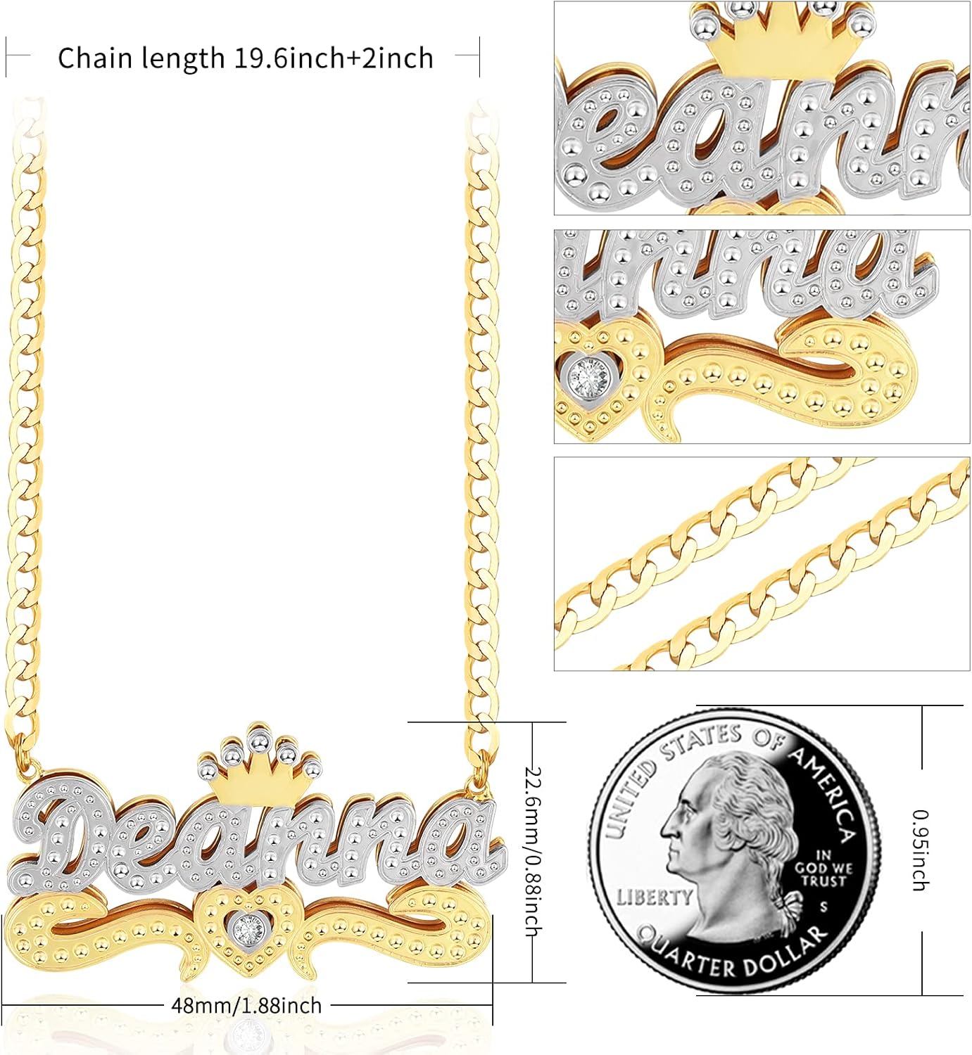 BlingSparkle Double Plate Personalized Name Necklace Custom Name Necklace Pendant Heart Two Tone Custom Necklaces for Women Girls Jewelry Gift with Any Name/Letter