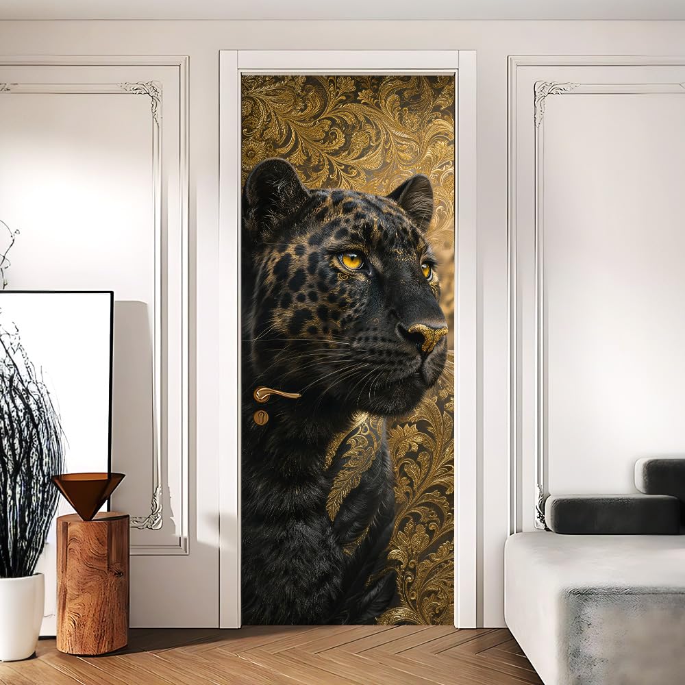 Black Panther Gold Damask Portrait Door Mural 30.31x78.74in