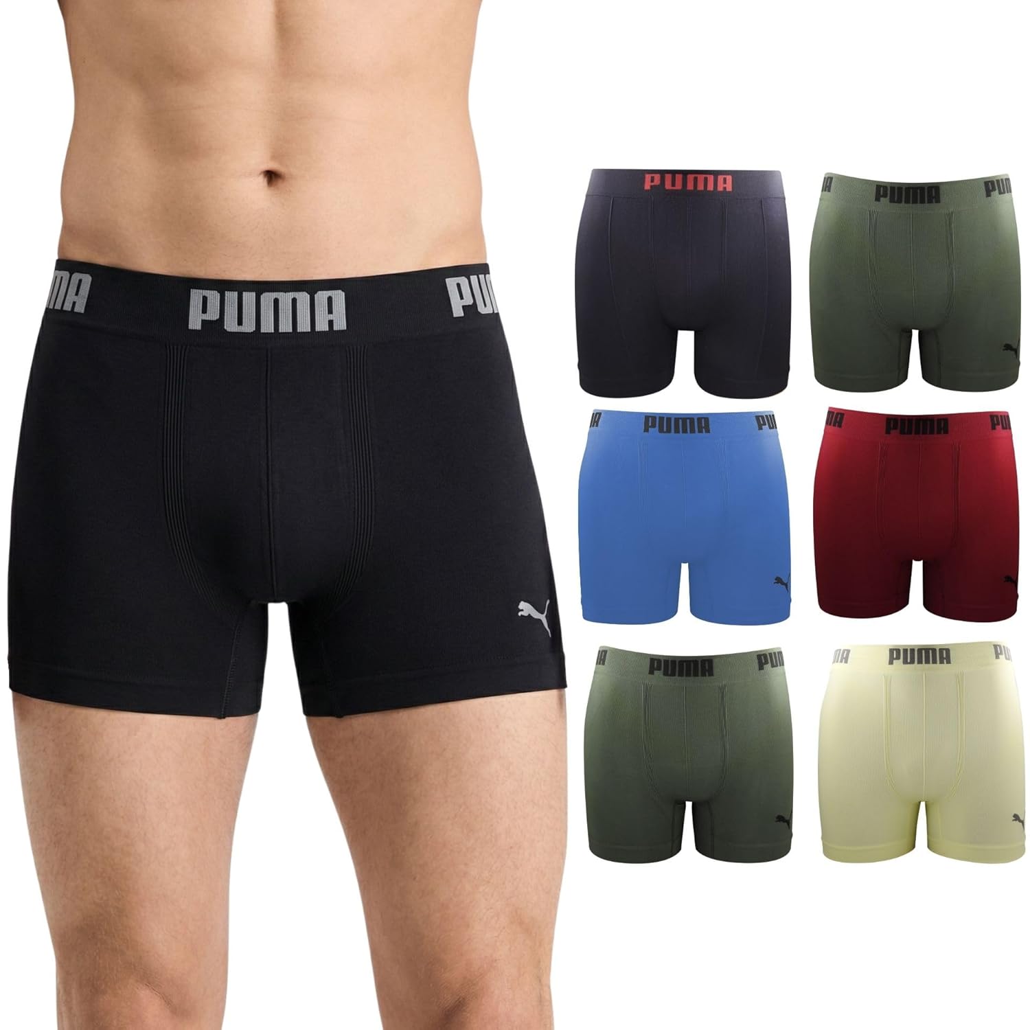 Kit 6 Cuecas Boxer Puma Sem Costura Poliamida Toque Gelado Sport Dry Fit