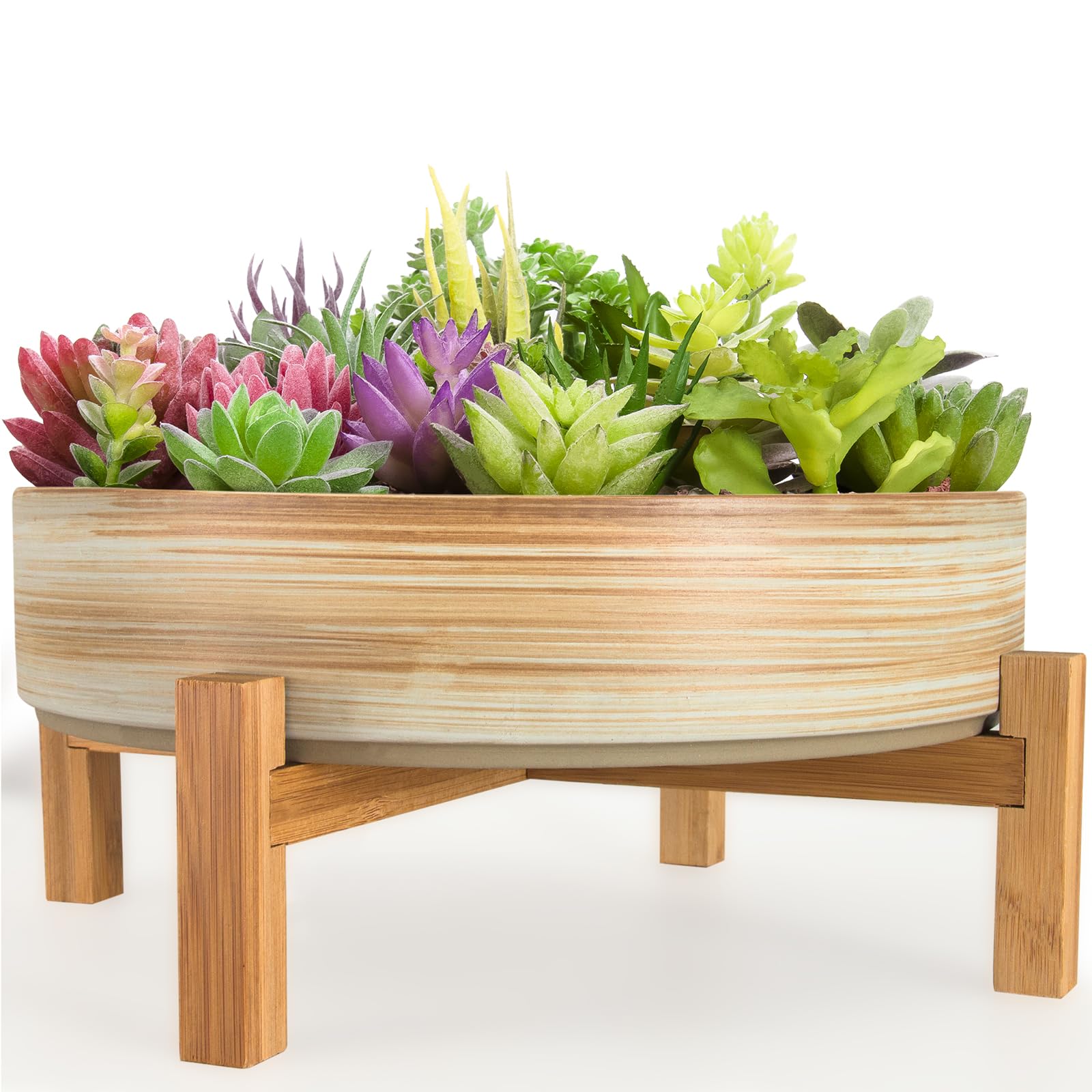 ARTKETTY Macetas para suculentas, macetas grandes de cerámica de 11 pulgadas para bonsái con soporte de drenaje, macetas suculentas poco profundas para plantas de interior, maceta decorativa para