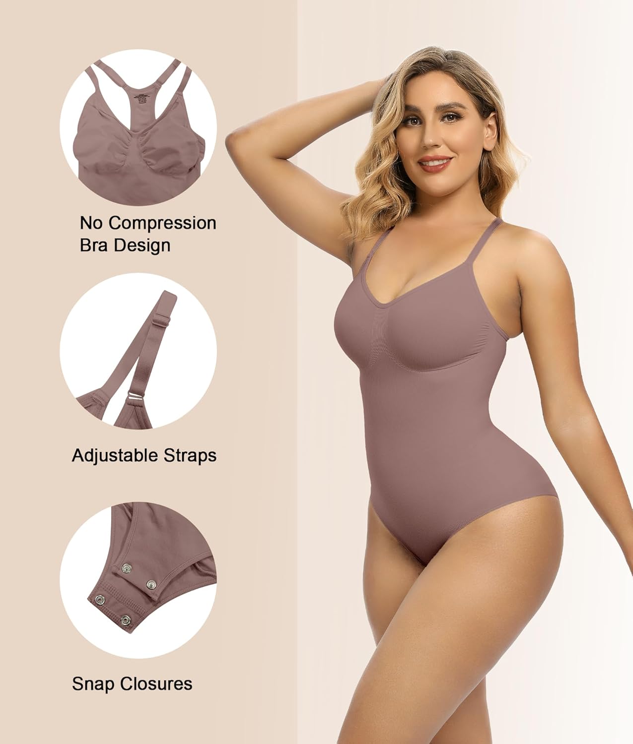 SHAPERX Bodysuit for Women Tummy Control Shapewear Racerback Seamless Body Shaper Tank Top - Image 3