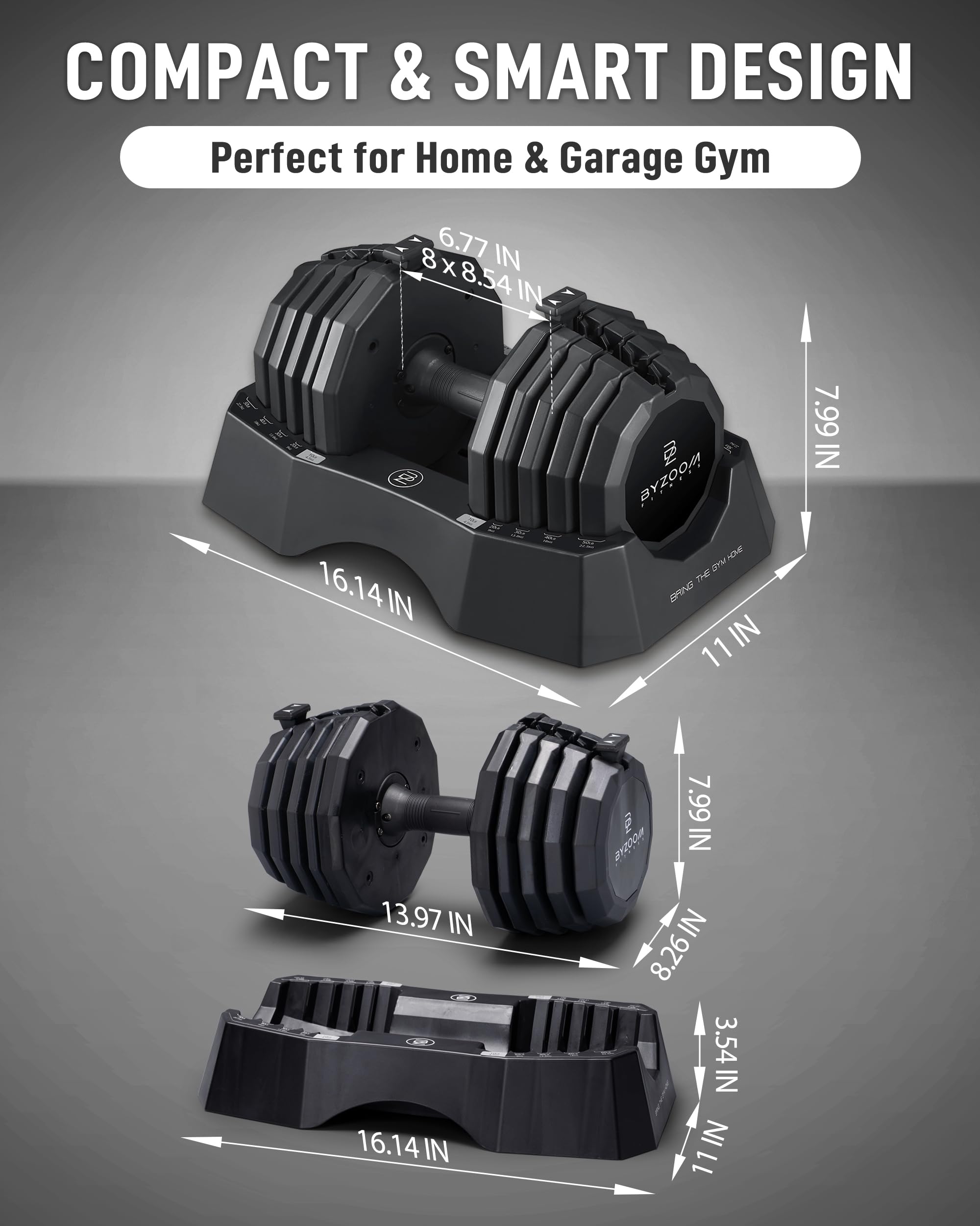 Classic Series 50/55LB Adjustable Dumbbell Pair Set of 2 OR Single Unit (Check qty before purchase), 5-in-1 OR 15-in-1 Patented Secure System, Solid Cast Iron Core, Iconic 12-Sided Polygonal Anti-Roll Base, Professional Heavy Weight for Men