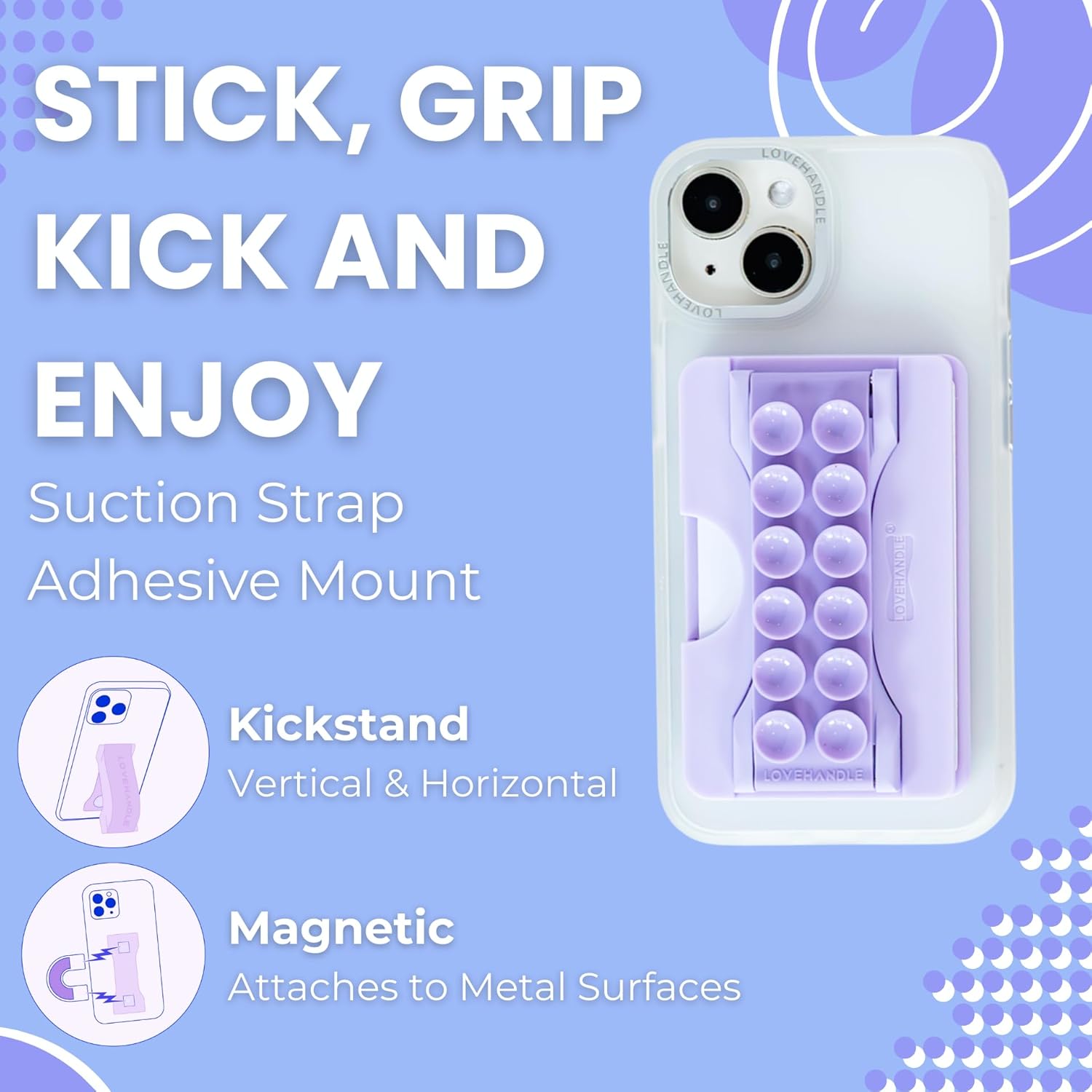 LOVEHANDLE Suction Phone Wallet with Kickstand and Adapter Ring for MagSafe - Magnetic Card Holder -Wireless Charging Compatible - Strong Suction Grip & Hands-Free Wallet - Clear Suction