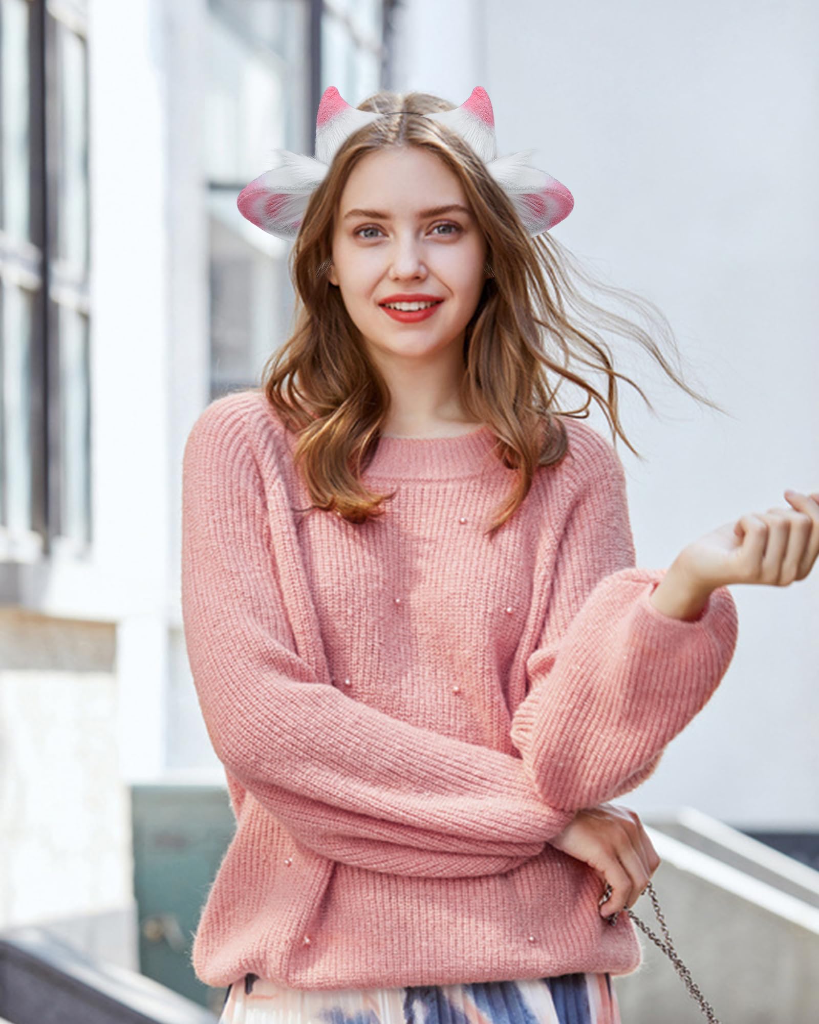 ZFKJERS Cosplay Furry Lamb Ears Headband Soft Animal Ear Hair Accessory for Halloween (Pink) - Image 3