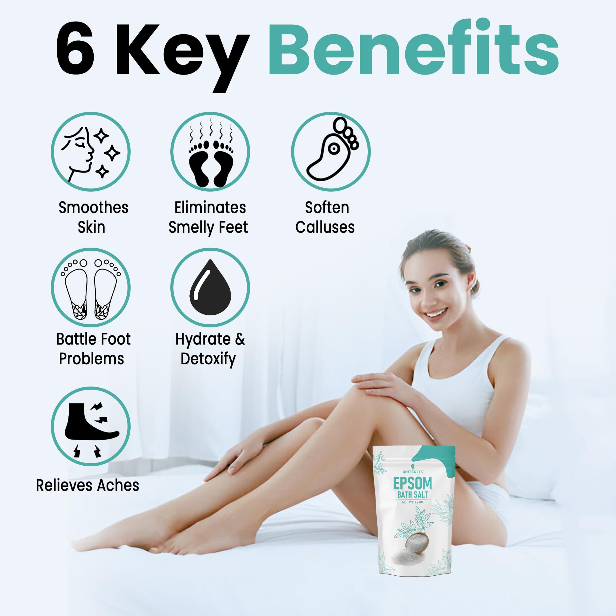 Unitedlys Epsom Bath Salt for Pain Relief Crystal 1.3Kg | 100% Pure Epsom Salt for Bath, Detox & Relaxation | Reduces Soreness Swelling & Stress | Epsom Salt for Foot Soaks & Full-Body Baths (1.3 KG) - Image 2 thumbnail