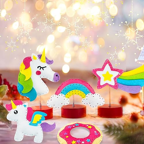 Miniatura 6 de dooipoo Kit de diseño de moda para hacer un amigo de unicornio, kit de costura de fieltro para niños, aprende a hacer 1 relleno fácil de coser con