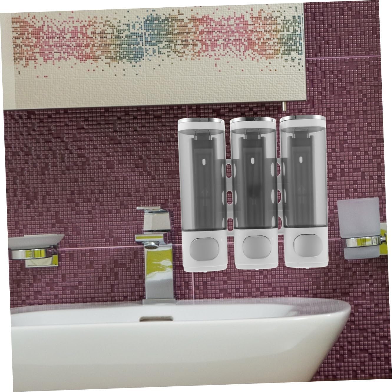 Wall-Mounted 3-Compartment Manual Shampoo Conditioner Soap Dispenser for Bathroom Shower, Electroplated White, Space-Saving Shower Dispenser Holder