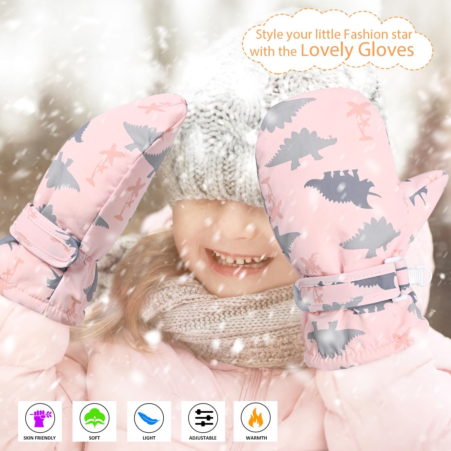Fleece Lined Mittens for Baby Boys Girls,Baby Toddler Little Kids Winter Warm Gloves Mittens(4-8years,pink Grey)