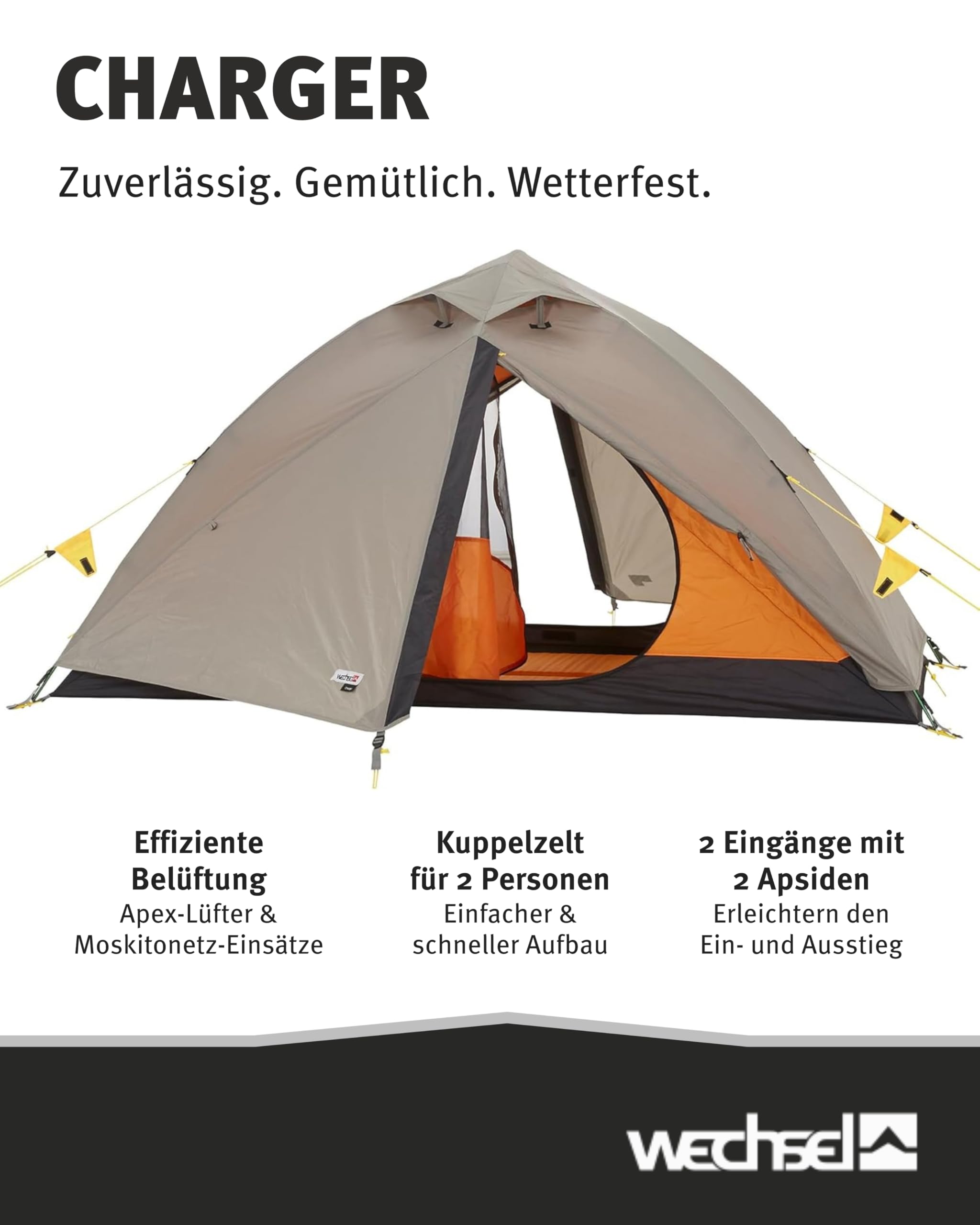Wechsel Trekkingzelt Charger I Kuppelzelt für 2 Personen I schnell aufbaubares 2-Personen-Zelt I kompakt & transportabel I ideales Outdoor-Zelt für Camping, Wandern & Radreisen