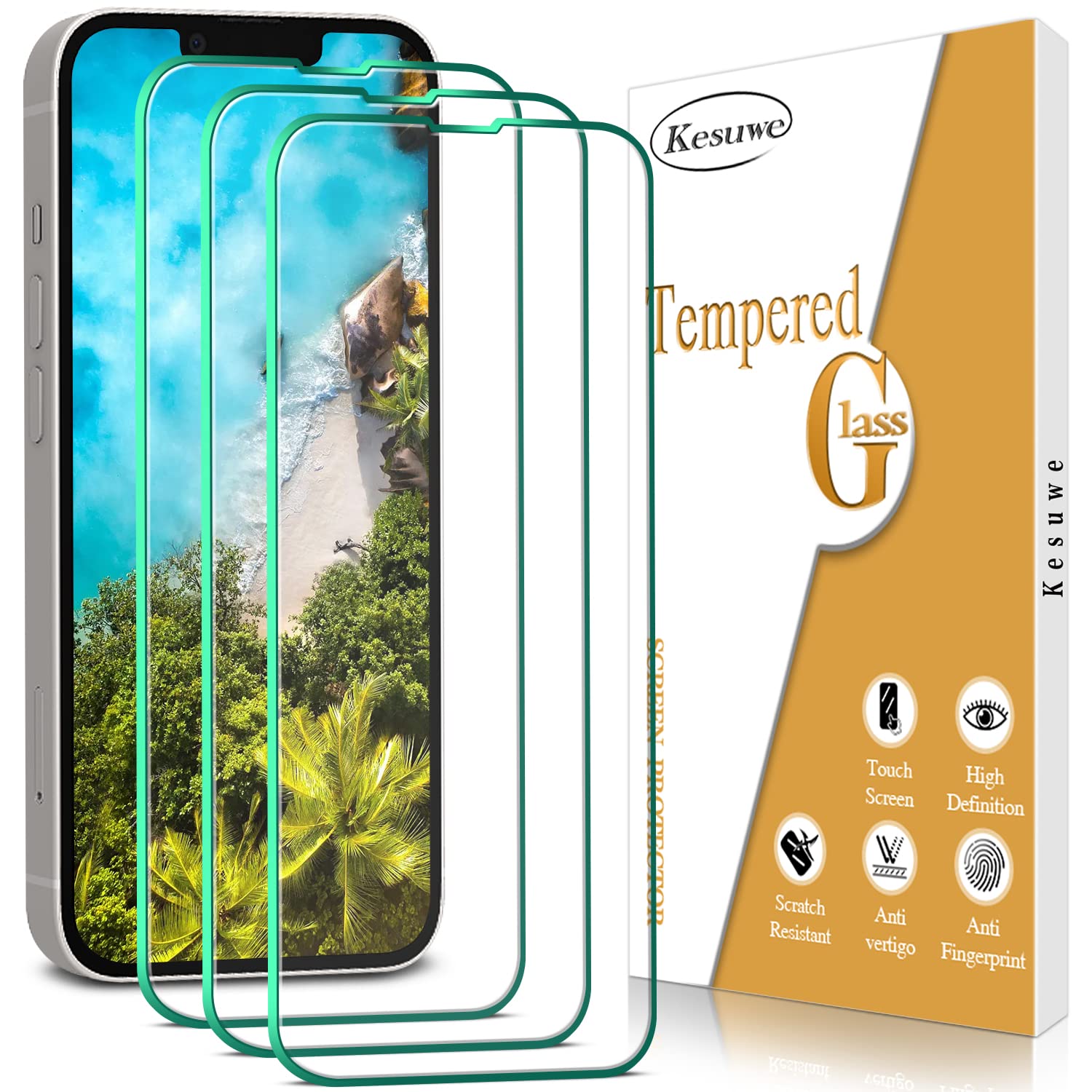[3 Piezas] Protector de Pantalla para iPhone 13 Pro Max, Cristal Templado Dureza 9H, Antiarañazos, Antihuella, Sin Burbujas, Fácil de Instalar